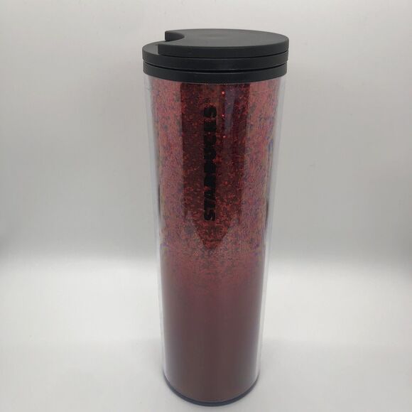 NEW Starbucks Red Glitter Sparkle Sealing Twist Lid Plastic Tumbler 16 fl oz - Picture 1 of 4